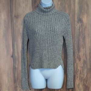 Rave Gray/White Ribbed Turtleneck Crop Knit Sweater Youth L              R208